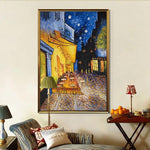 Met de hand geschilderd Van Gogh beroemd olieverfschilderij caféterras 's nachts canvas wanddecoratie
