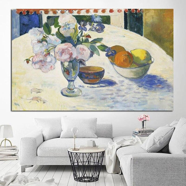 Paul Gauguin Hand Painted Art Oil Painting Fruit Plate and Flowers Impressionism Abstract Retro Room Decors