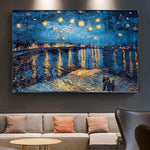 ليلة مرصعة بالنجوم مرسومة باليد على نهر الرون بقلم فنسنت فان جوخ اللوحات الزيتية الانطباعية الشهيرة ديكور الغرفة