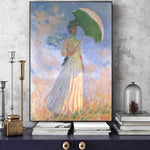 Rankomis tapyti impresionistiniai aliejiniai paveikslai Claude Monet Moteris su skėčiu, sienos menas, garsus drobės dekoras
