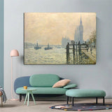 Käsinmaalattu kuuluisa maisemaöljymaalaus Claude Monet Thames Westminster Impression Artsin alla
