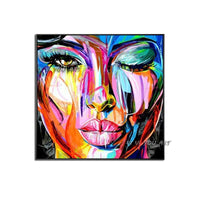 Home Decor Francoise Nielly Style Face Wall Art Portrait Palette Knife Canvas Acrylic Texture Colourful