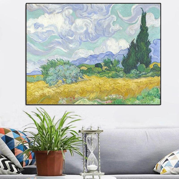 Hand Painted Wheat Field with Cypress Impression Van Gogh Oil Painting on Canvas Oil Painting Wall Art