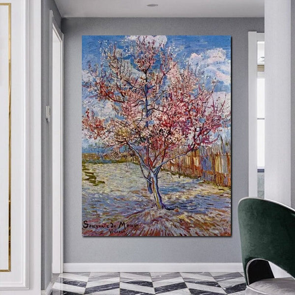 Hand Painted Van Gogh Oil Paintings Blooming Peach Blossom Abstract Canvas Art Wall House Decor Size