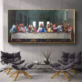 Pintado à mão Leonardo Da Vinci - Última Ceia Pintura a óleo em tela na parede Arte Famosa Jesus