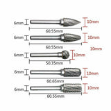 5pcs 10mm 1/4 inch Tungsten Carbide Milling Cutter Rotary Tool Burr Grinder Shank Drill Dremel Bits Electric Grinding Accessories