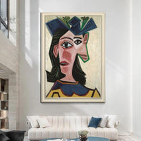 Rankomis tapyti aliejiniai paveikslai Pikaso biustas su skrybėle (Dora) Abstraktus drobės sienų menas