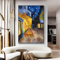 Håndmalet Van Gogh Berømt Oliemaleri Cafe Terrasse Om Natten Lærred Væg Art Dekoration