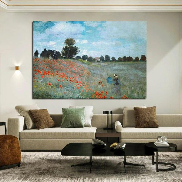 Hand Painted Monet Impression Poppies Abstract Oil Painting Arts Decoration