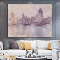 Man Pentrite Claude Monet Boatoj en la Haveno de Havro 1882-83 Impresa Arto Pejzaĝo Oleo-Pentraĵo