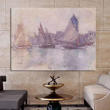 Man Pentrite Claude Monet Boatoj en la Haveno de Havro 1882-83 Impresa Arto Pejzaĝo Oleo-Pentraĵo