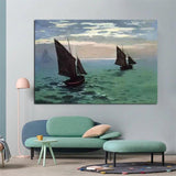 Hand Painted Monet Fishing Boats at Sea 1868 Abstract Sea View Oil Painting Arts Decoration