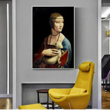 Hand Painted Oil Paintings The Lady With An Ermine Canvas Paintings On The Wall By Leonardo Da Vinci Famous Wall Art Decor