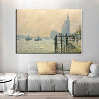 Ročno poslikana znamenita pokrajinska oljna slika Claude Monet Thames under Westminster Impression Arts