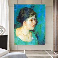لوحات زيتية فان جوخ مرسومة يدويًا للسيدات باللون الأزرق لوحات جدارية فنية تجريدية من القماش لتزيين جدران المنزل
