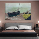 Monet pintado à mão, barcos famosos na praia, 1885, pintura abstrata moderna de arte em parede