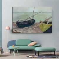 Hand Painted Monet Famous Boats on the Beach 1885 Modern Abstract Landscape Wall Art Painting