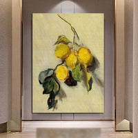 Hand Painted Monet Impression Branch of Lemons 1883 Abstract Art Oil Painting Decorations