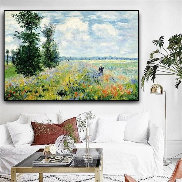 Hand Painted Claude Monet Poppy Field Landscape Oil Paintings Impressionist Wall Art