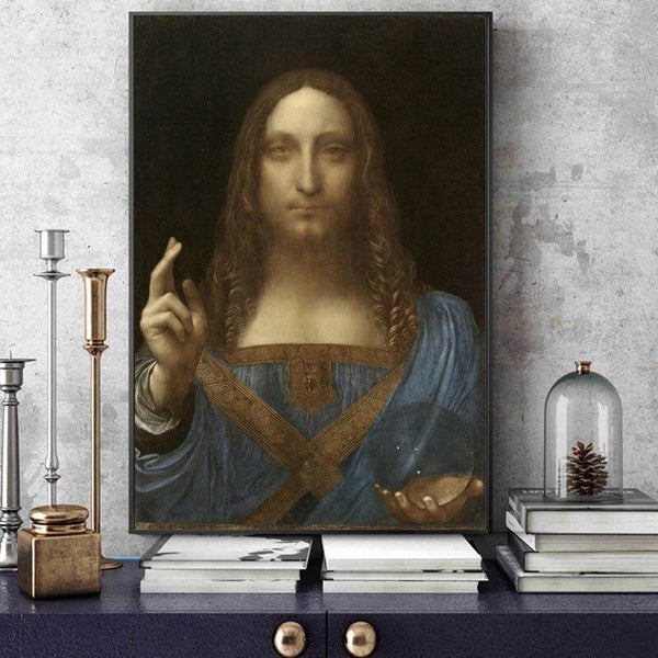 Hand Painted Salvator Mundi Wall Art Canvas Oil Paintings Leonardo Da Vinci Famousative Canvas