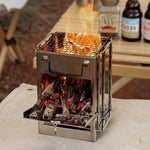 Mini estufa de llenya a l'aire lliure Equips de cuina per acampar Estufa plegable Forn de carbó de viatge d'acer de fusta per a barbacoa