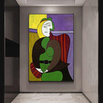 ציורי שמן מצוירים ביד פיקאסו אישה יושבת על אמנות קיר מופשטת בד אדום