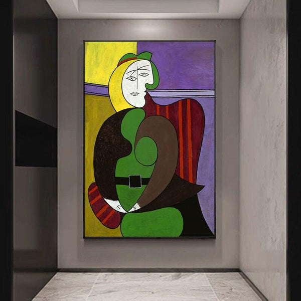 Hand Painted Oil Paintings Picasso Woman Sitting On The Red Abstract Canvas Wall Art
