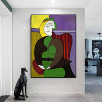 Pintures a l'oli pintades a mà Dona de Picasso asseguda sobre el llenç abstracte vermell Art de paret