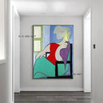 Ručně malovaná domácí dekorativní žena Picasso u okna Obraz na stěně Picassovo plátno pro domácí výzdobu pokoje