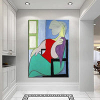 Pintures a l'oli pintades a mà Picasso La dona asseguda a la finestra Pintura d'art de paret abstracta Casa decorativa