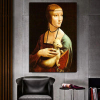 Tablouri în ulei pictate manual Da Vinci, faimoasa femeie hermină, artă de perete pe pânză pentru acasă