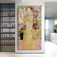 Rankomis tapytas klasikinis Gustavo Klimto ašaros Marijos Munk portretas, 1918 m. abstrakčioji tapyba aliejiniais paveikslais, sienų menas kambario dekoras