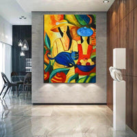 Пикассо стилиндеги абстракттуу кол менен боёлгон полотно живопис