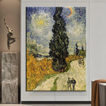 Ručne maľované olejomaľby Van Gogh Road s cyprusovou odtlačkovou stenou Art veľkosť