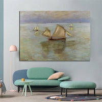 Handmålade Monet fiskebåtar i Pourville 1882 Abstrakt landskap Oljemålning Konst Rumsdekoration