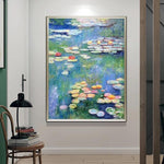 Pintura a l'oli famosa de Monet pintada a mà de lona de nenúfar Pintures decoratives de paret de la llar moderna