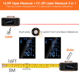 40M lazerinė juosta 5M matavimo juosta USB įkraunamas lazerinis atstumo matuoklis 131.2Ft / 16.5Ft juostos matavimo tolimačio liniuotė