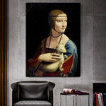 ხელით მოხატული ზეთის ნახატები ქალბატონი ერმინით ტილოზე ნახატები კედელზე ლეონარდო და ვინჩის ცნობილი კედლის დეკორი