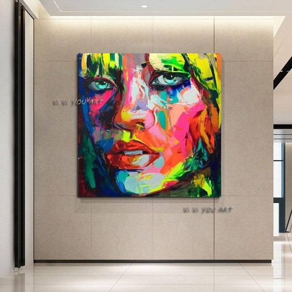 Hand Painted Modern Francoise Nielly Style Palette Knife Portrait Face Character Figure Canvas Wall Art For Living