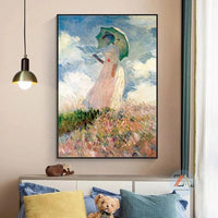 Handmålad Claude Monet Kvinna med ett parasoll Claude Monet Kvinna med ett parasoll Väggkonst Canvas Impressionistiskt berömt dekor