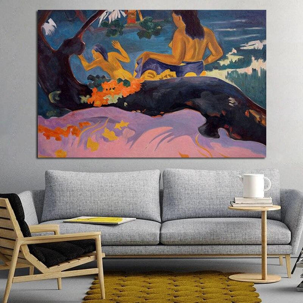 Hand Painted Art Oil Painting Paul Gauguin At the Beach Woman Figure Impressionism Abstract Retro Room Decors