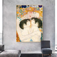 Ζωγραφισμένα στο χέρι Ρετρό διάσημος Gustav Klimt Γυναικείες ελαιογραφίες σε τρία στάδια Μοντέρνα τέχνη τοίχων