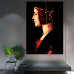 Handmålad Leonardo Da Vinci Porträtt av damen med pärlhuvudbonad Oljemålningar Väggkonst Canvas