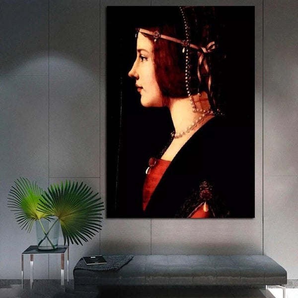 Hand Painted Leonardo Da Vinci Portrait of the Lady with Pearl Headdress Oil Paintings Wall Art Canvasative