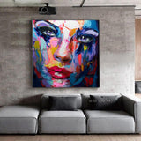 Hand Painted Painting on Canvas Nielly Style Francoise Abstract Portrait Women Blue Face Oil Painting