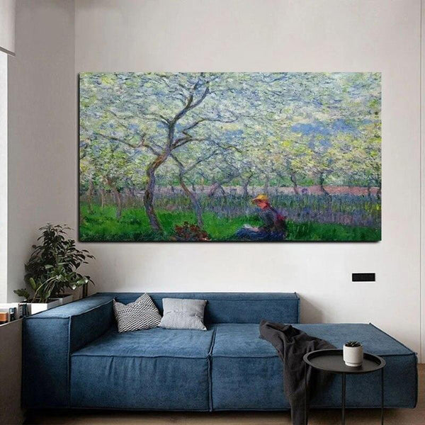 Hand Painted Claude Monet Impression An Orchard in Spring 1886 Landscape Art Oil Painting Canvas Rooms
