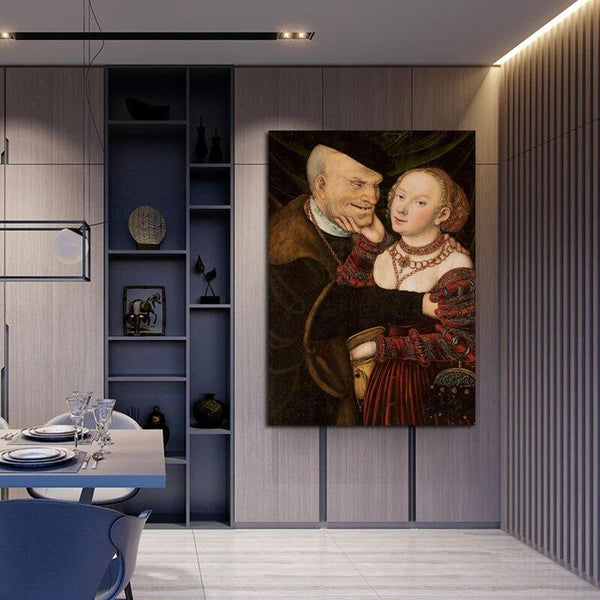 Da Vinci Hand Painted Old Man and Young Woman Hand Painted Oil Paintings Canvas Wall Art for Homes