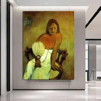 Hand Painted Oil Painting Paul Gauguin Girl with Fan Abstract Nordic Classic Retro Room Decor