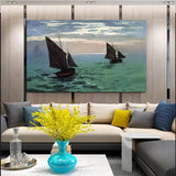 Ručne maľované Monet rybárske člny na mori 1868 Abstraktný výhľad na more Olejomaľba Umelecká výzdoba
