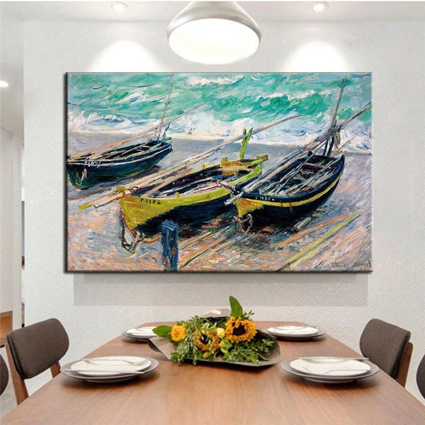 Monet Three Fishing Boats Hand Painted Canvas Painting Wall Art Paintingatio